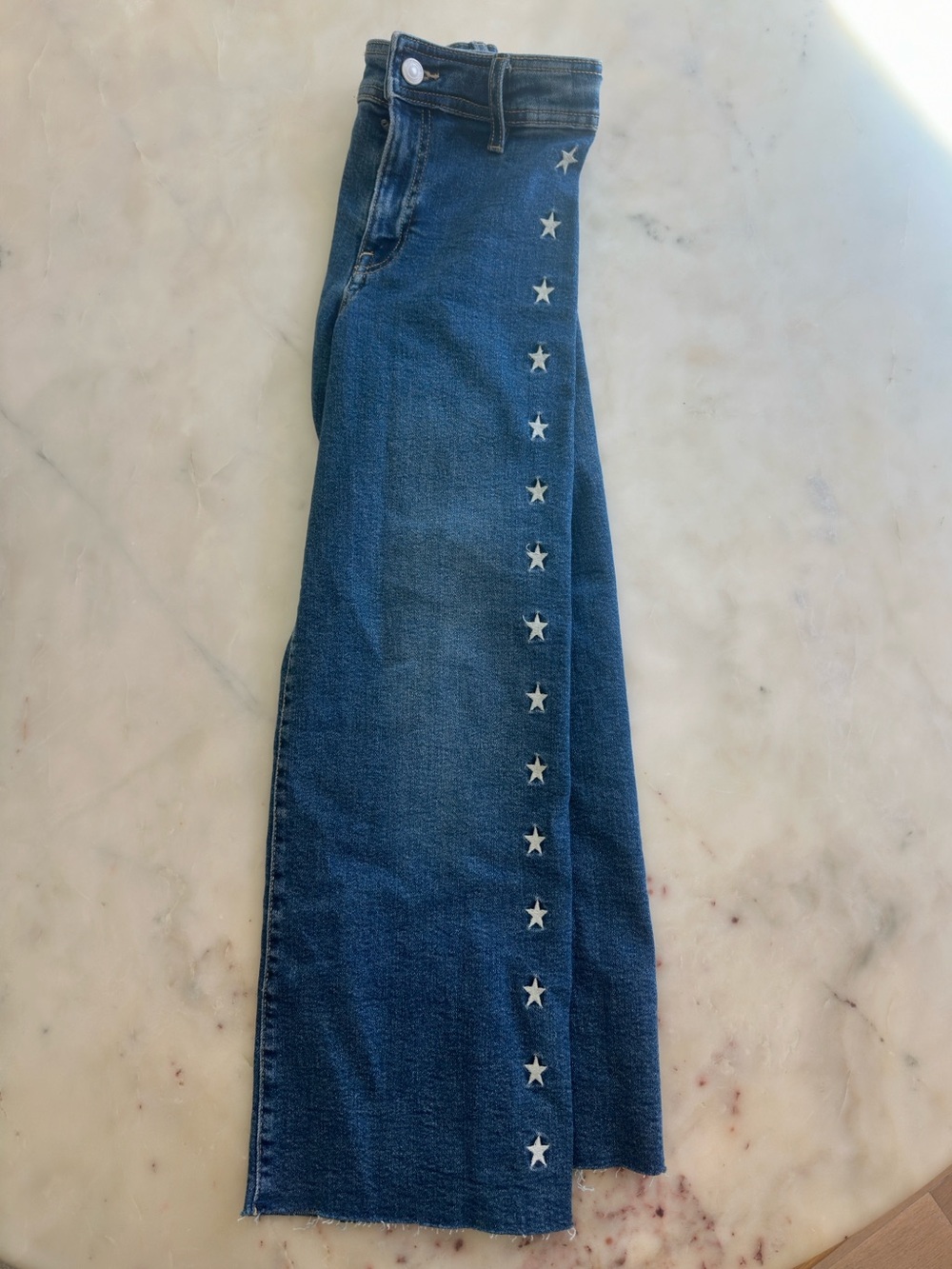 Zara Girls Flare Jeans Size 8/9 Stretch Star Detail Adjustable Waist